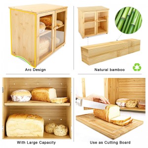 Eco-Friendly Bamboo Bread Storage Box with Cutting Board for Kitchen