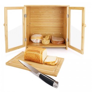 Eco-Friendly Bamboo Bread Storage Box with Cutting Board for Kitchen