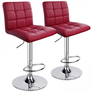 Modern PU Leather Adjustable Bar Stools with Square Back, Set of 2, Counter Height Bar Stools with Footrest