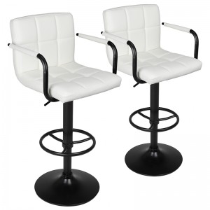 White Bar Stools with Backs and Arms in Black Base Set of 2