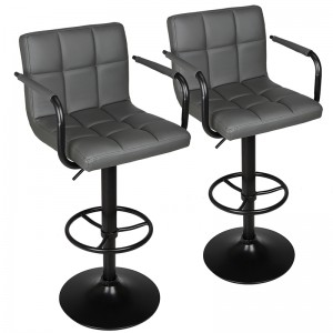 Modern Adjustable Swivel Bar Stools PU Leather Bar Stools with Backs and Arms Grey Bar Stools