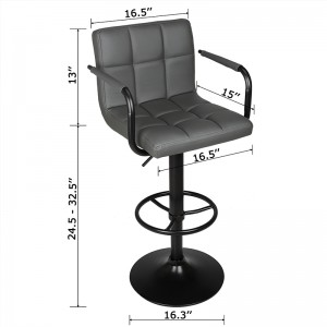 Modern Adjustable Swivel Bar Stools PU Leather Bar Stools with Backs and Arms Grey Bar Stools