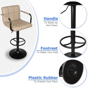 Hot Selling Height Adjustable Swivel Bar Stools with Backs and Arms in Black Base Khaki Bar Stools