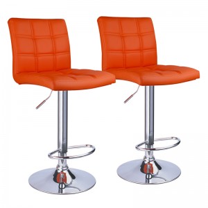 Adjustable Height Bar Stools with Square Back and 360° Swivel Orange Bar Stools