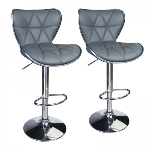 Ergonomic Bar Stools with Shell Back design Breathable PU Leather Seat with Chromed Base Grey Bar Stools Set of 2