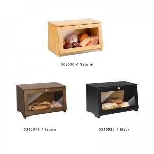 Single Layer Bamboo Bread Box with Flat Top Bamboo Bread Bins for Bread Storage Black