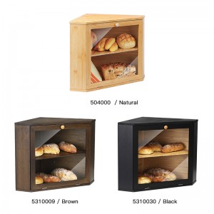 Brown Corner Bread Box for Kitchen Counter with Large Bread Storage Capacity 2 Layers