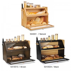 Bamboo Bread Box with Clear Front Window Bread Holder for Kitchen Counter 2 Layer Bread Storage Bin