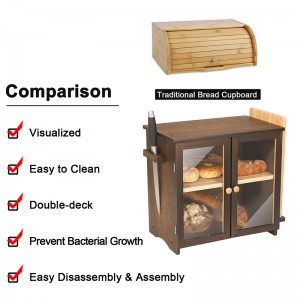 Rectangular Bread Storage Box with 2 Layers and Side Slots for Knife and Cutting Board Bamboo Bread Bin