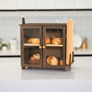 Rectangular Bread Storage Box with 2 Layers and Side Slots for Knife and Cutting Board Bamboo Bread Bin