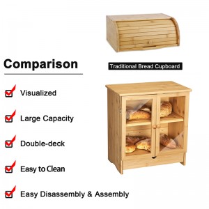 ERGODESIGN Large Double Bamboo Bread Box with Adjustable Compartment for Kitchen Countertop