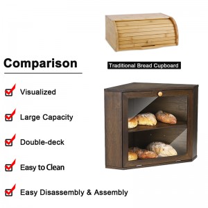 Brown Corner Bread Box for Kitchen Counter with Large Bread Storage Capacity 2 Layers