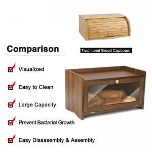 Single Layer Bamboo Bread Box with Raised Edges Brown Bread Bins for Bread Storage