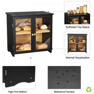 Natural Wooden Bamboo Bread Box with Movable Cutting Board for Kitchen Use Bread Bin Double Decker