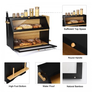 Bamboo Bread Box with Clear Front Window Bread Holder for Kitchen Counter 2 Layer Bread Storage Bin