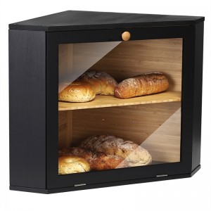 Double Layer Corner Bread Box for Bread Storage with Large Capacity Natural Bamboo Bread Bin