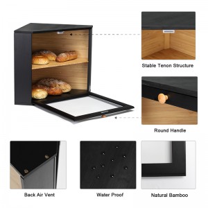 Double Layer Corner Bread Box for Bread Storage with Large Capacity Natural Bamboo Bread Bin