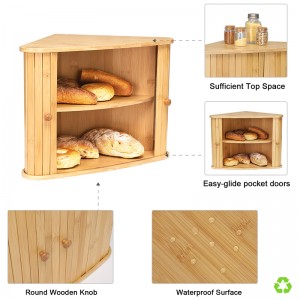 ERGODESIGN Bamboo Corner Bread Box Double Layers with Sliding Pocket Doors