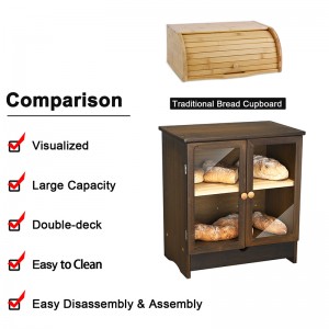 Extra Large Bread Box with Double Layers and Drawer Bamboo Brad Bin Brown