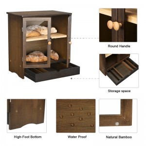 Extra Large Bread Box with Double Layers and Drawer Bamboo Brad Bin Brown