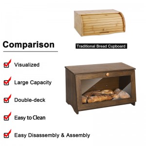 Farmhouse Bread Box Single Layer Bread Storage Box with Flat Top Brown Bamboo Bread Bins