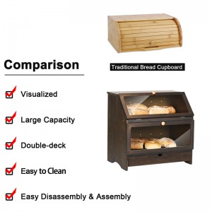 Extra Large Bread Box Double Bread Bin with Drawer for Bread Storage Brown Bread Bins