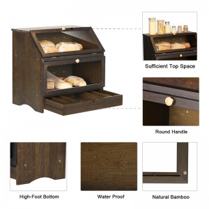 Extra Large Bread Box Double Bread Bin with Drawer for Bread Storage Brown Bread Bins