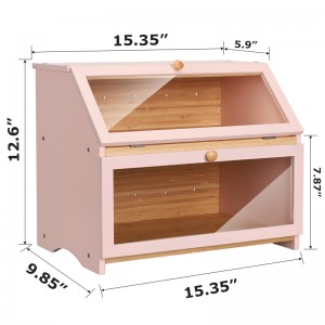 Double Layer Bread Box Trapezoid Type A Pink Bamboo Bread Box for Bread Storage