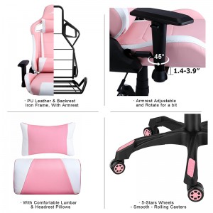 High-Back Gaming Office Chair and Reclining Pink Gaming Chair