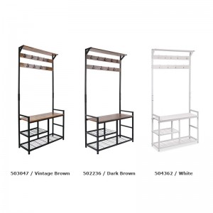 Metal and Wooden Coat Rack for Entryway with Movable Hooks in 3 Colors