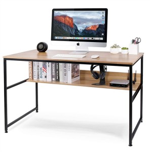 ERGODESIGN Wooden Metal Frame Computer Desk with Bottom Bookshelf