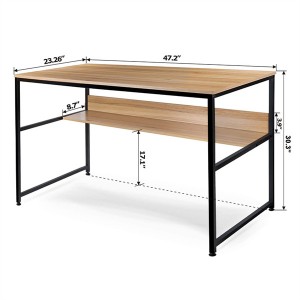 ERGODESIGN Wooden Metal Frame Computer Desk with Bottom Bookshelf