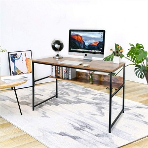 ERGODESIGN Wooden Metal Frame Computer Desk with Bottom Bookshelf