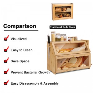 ERGODESIGN Large Capacity 2 Tiers Bamboo Bread Box with Window